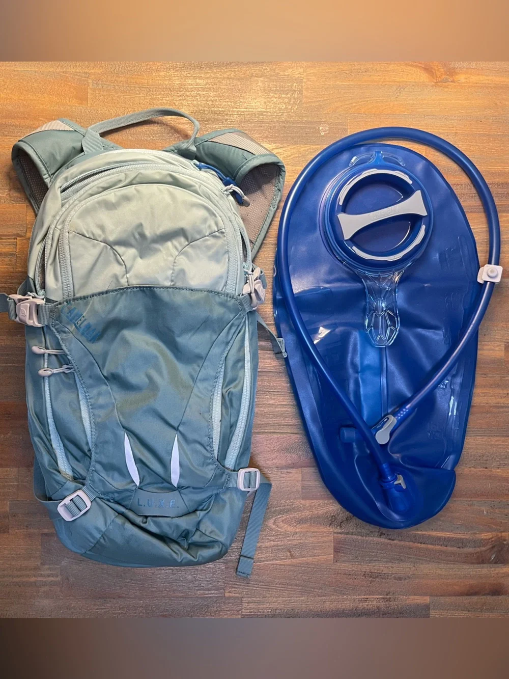 Camelbak Light Green Hydration Backpack with Blue Reservoir